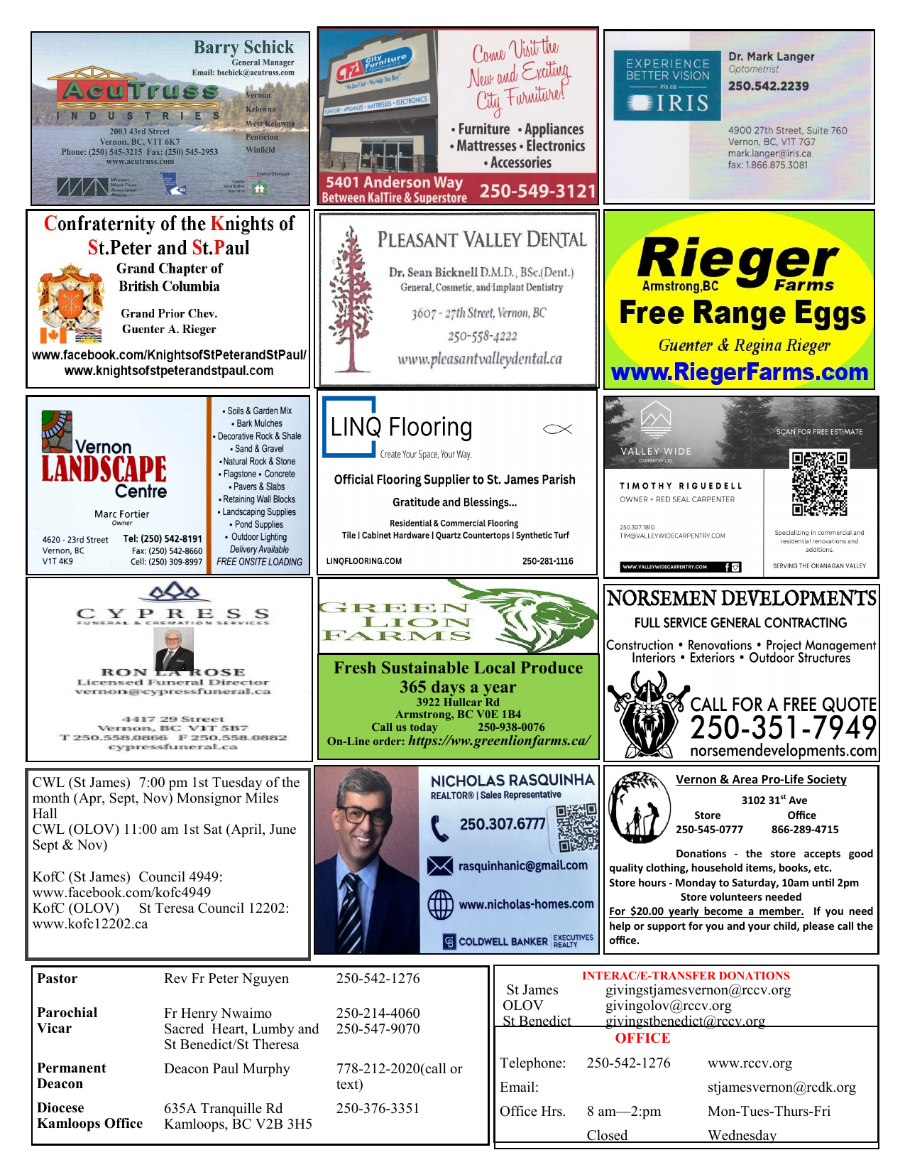 Current RCCV sponsor and parish contact page
