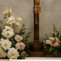 A crucifix and flowers for Easter Sunday.