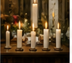 Candles in a quiet church for a Lenten mission.