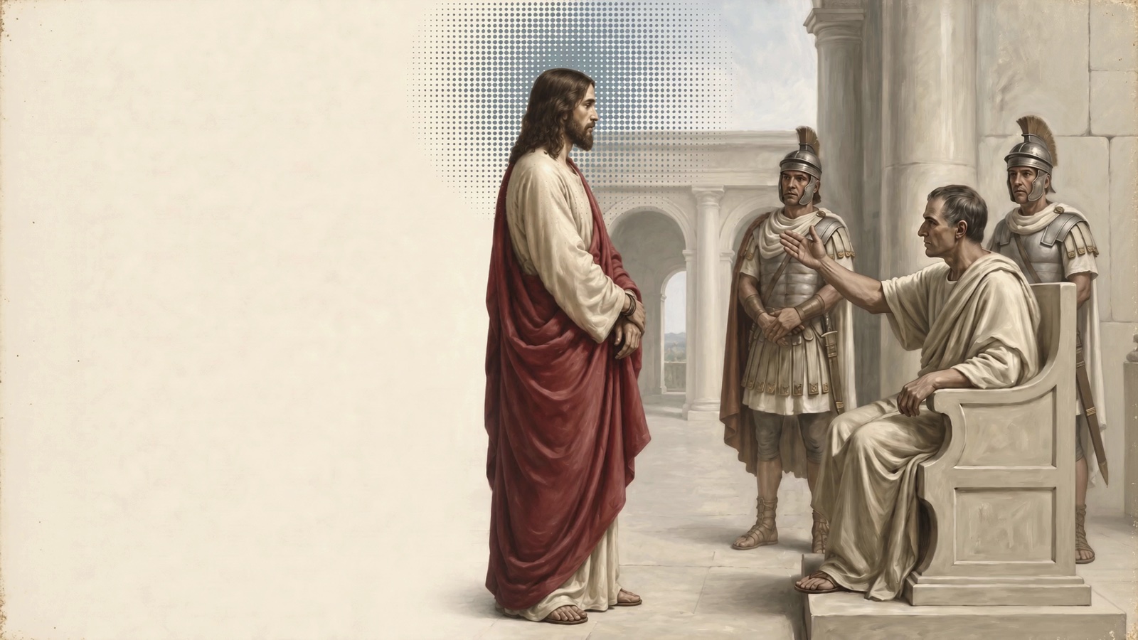 Jesus standing before Pilate at the first Station of the Cross