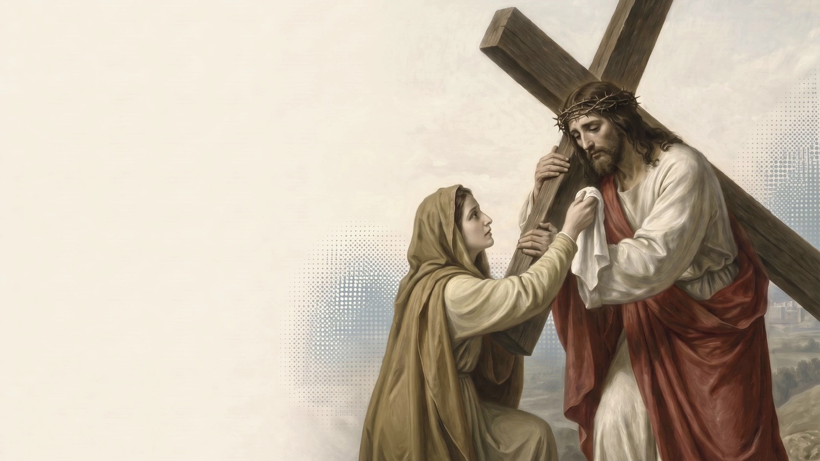 Veronica wiping the face of Jesus at the sixth Station of the Cross