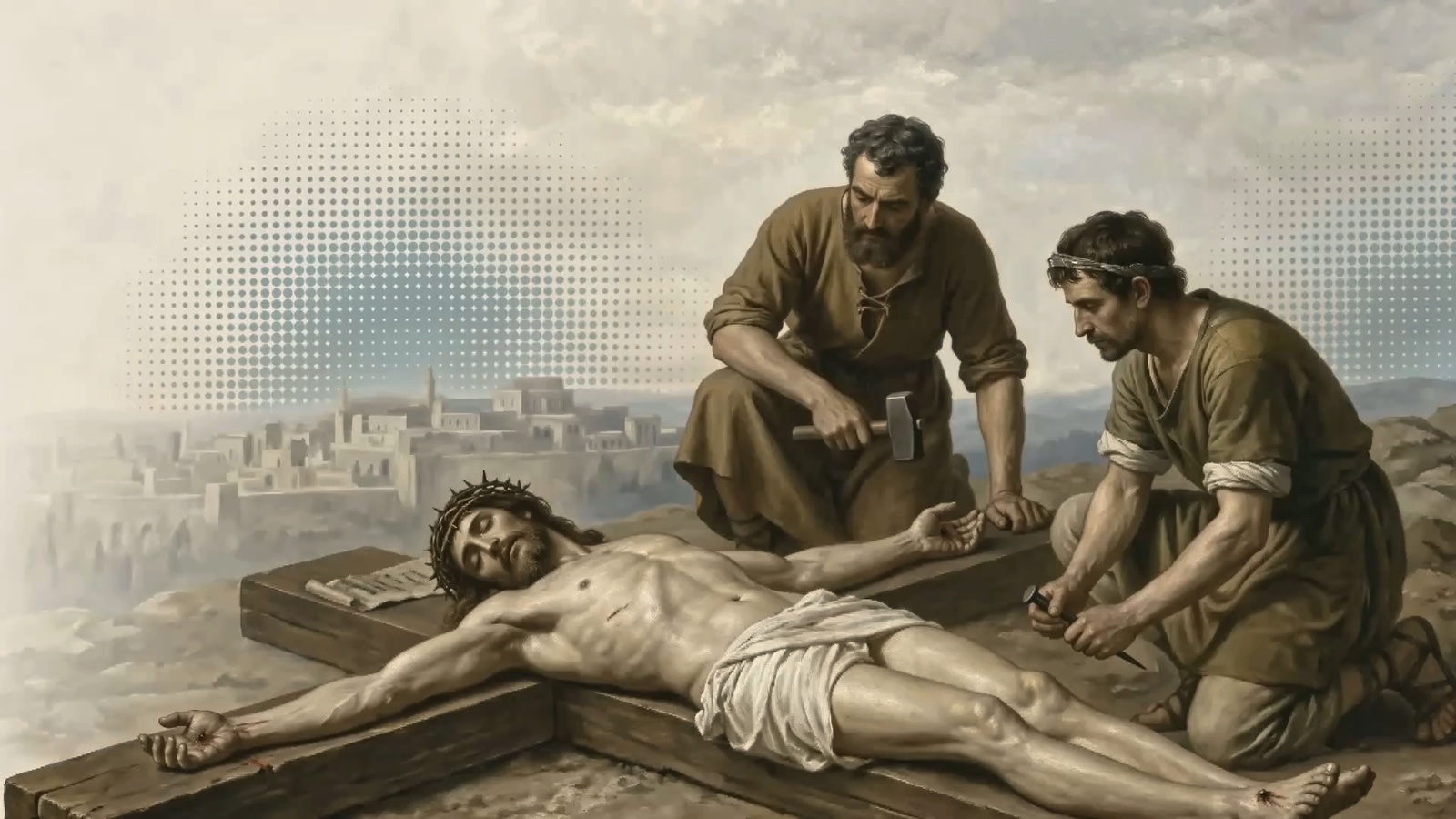 Jesus being nailed to the cross at the eleventh Station of the Cross