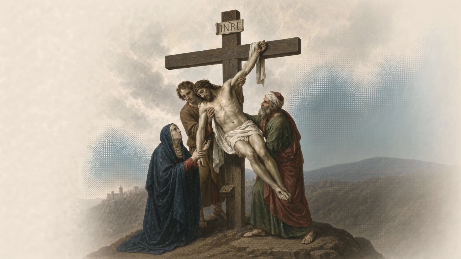 Jesus taken down from the cross at the thirteenth Station of the Cross
